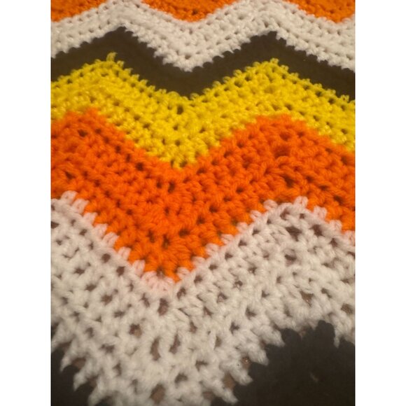 Vintage Candy Corn Chevron Crochet Throw BlanketApprox. 36" x 43" - Picture 2 of 6